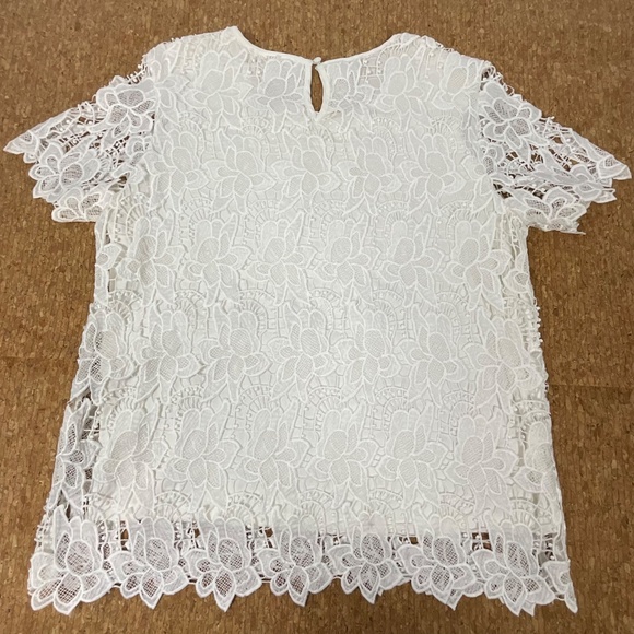 Philosophy White Floral Lace Top Women’s Small Short Sleeve Sheer Overlay Blouse - Picture 6 of 11
